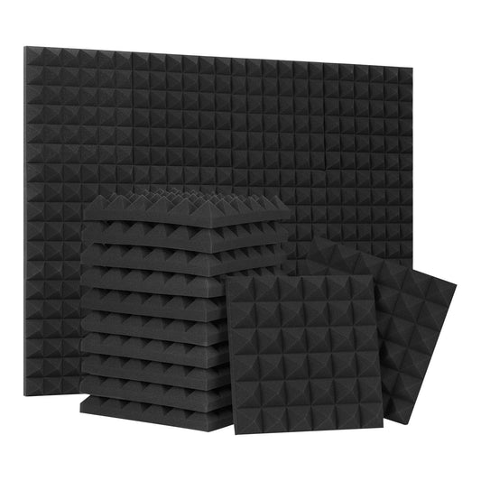 24 Pack-12 x 12 x 2 Inches Pyramid Designed Acoustic Foam Panels, Sound Proof Foam Panels Black, High Density and Fire Resistant Acoustic Panels, Sound Panels, Studio Foam for Wall and Ceilin - WoodArtSupply