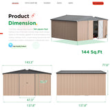 AECOJOY 12' x 12' Shed Metal, Outdoor Storage Sheds & Outdoor Storage 12' x 12' with Lockable Doors, Large Steel Yard Shed, Utility and Tool Storage for Garden, Backyard, Patio, Outside use in Grey AECOJOY