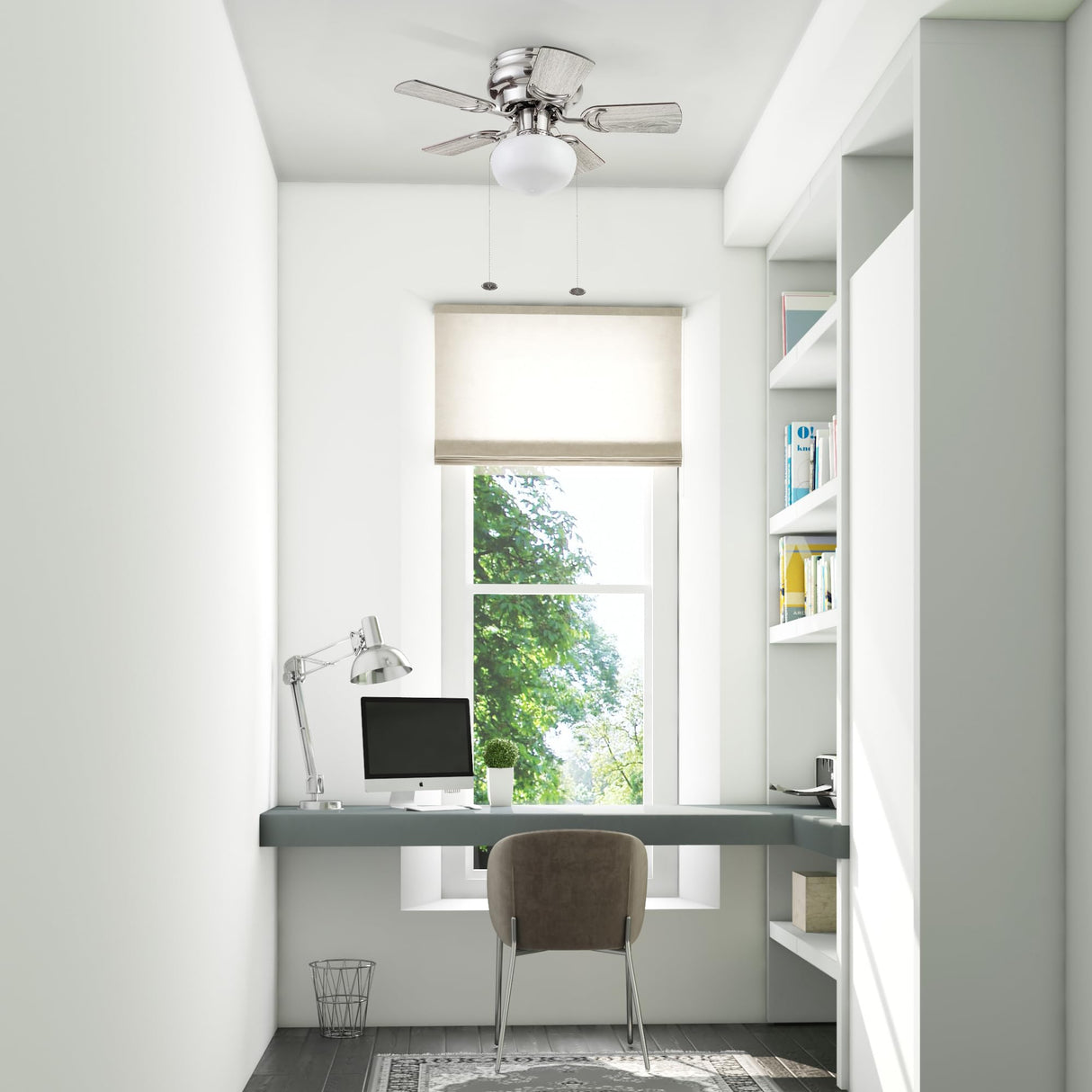 Prominence Home Hero, 28 Inch Traditional Flush Mount Indoor LED Ceiling Fan with Light, Pull Chain, Dual Finish Blades, Reversible Motor - 51656-01 (Brushed Nickel) Prominence Home