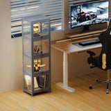 MoNiBloom 55" Tall Slim Narrow Clear Cabinet With Acrylic Door - Curio Display Case, Corner Shelves for Collection, Gray MoNiBloom