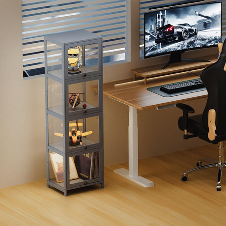 MoNiBloom 55" Tall Slim Narrow Clear Cabinet With Acrylic Door - Curio Display Case, Corner Shelves for Collection, Gray MoNiBloom