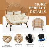 FINCATI Indoor Outdoor Double Egg Chair, 2 Person Oversized Wicker Rattan Stationary Lounge Chair with Legs, 680 lbs Loveseat Boho Egg Basket Chairs for Patio Garden Backyard Living Room Beige FINCATI