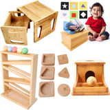 Montessori & Me Infant with Furniture Bundle – Weaning Table & Chair Set, Ball Tracker, Object Permanence Box, Single Shape Puzzles, and Sensory Tissue Box for Early Development and Independence Montessori & Me