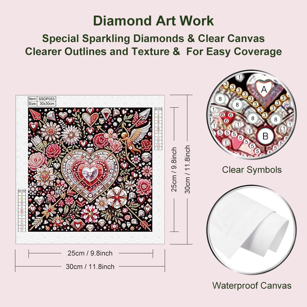 hill froeistung Special Shape Valentine's Day Diamond Art Painting Kits for Adults,Love Diamond Painting Kits for Beginners,Flowers Diamond Art Kits for Home Decor12×12inch/30×30cm hill froeistung