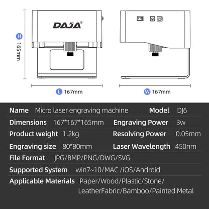 FONLAND DJ6 Entry Laser Engraver DJ6 Engraver for Wood Fabric Non-metal and Non-glass,Portable Desktop Laser Engraver Machine for DIY - WoodArtSupply