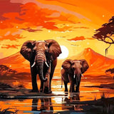 YQFCZDQ Elephant Diamond Art Kits for Adults,Sunset Landscape 5D Diamond Painting Kits for Adults Beginners,Animal DIY Full Round Drill Diamond Dots Gem Art Kits for Adult,Home Wall Decor 13.8x13.8 in YQFCZDQ