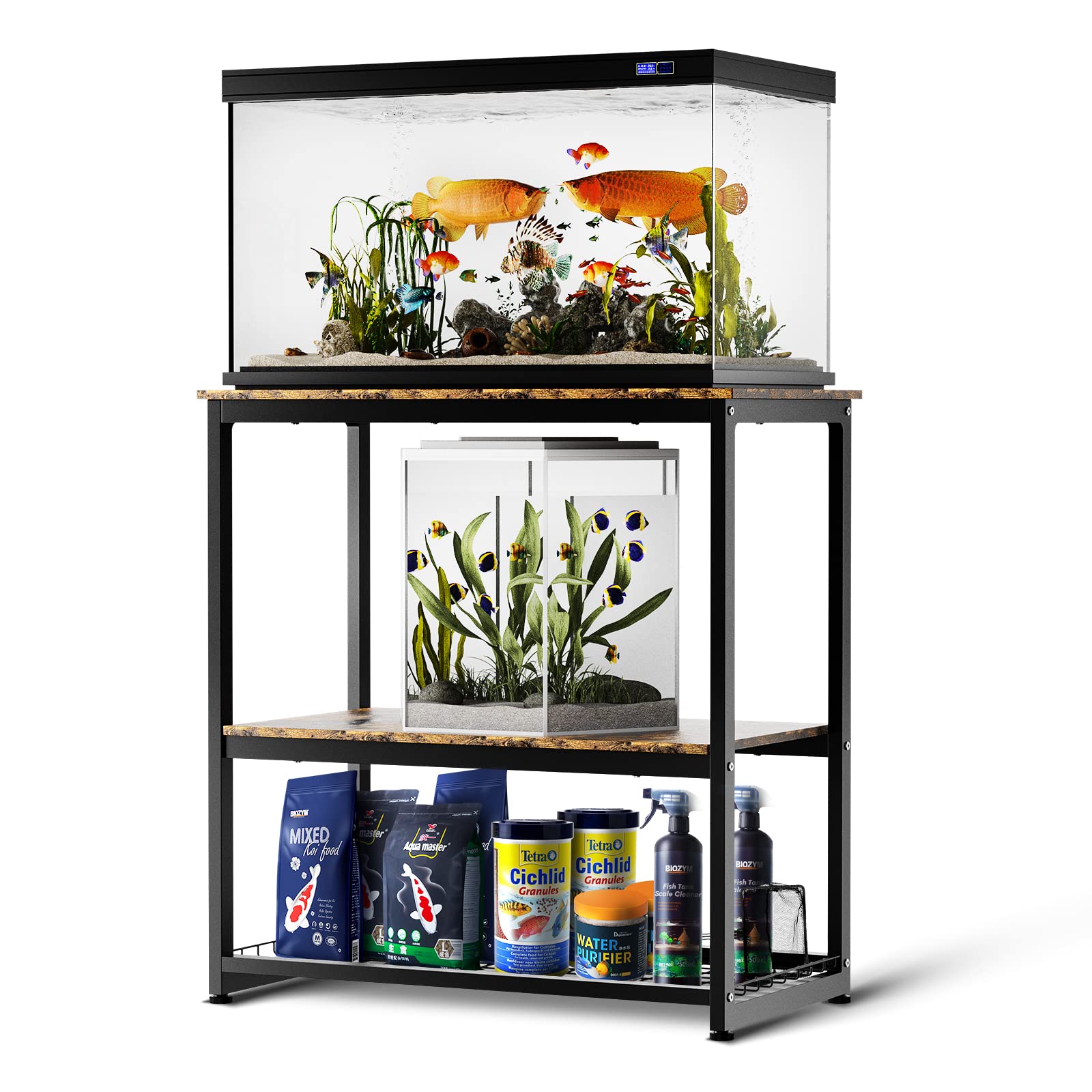 HOYRR Fish Tank Stand,Aquarium Stand,Vintage Ironwood Aquarium Stand,Three Tier Fish Tank Stand with Storage Basket,10/20 Gallon Fish Tank Stand Bearable 800 lbs,29.53" L x 15.75" W x 30.71"  - WoodArtSupply