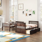 Merax Twin Over Twin Bunk Bed with 2 Storage Drawers and Ladder, Can be Devided into 2 Beds, No Spring Box Needed, Expresso Merax