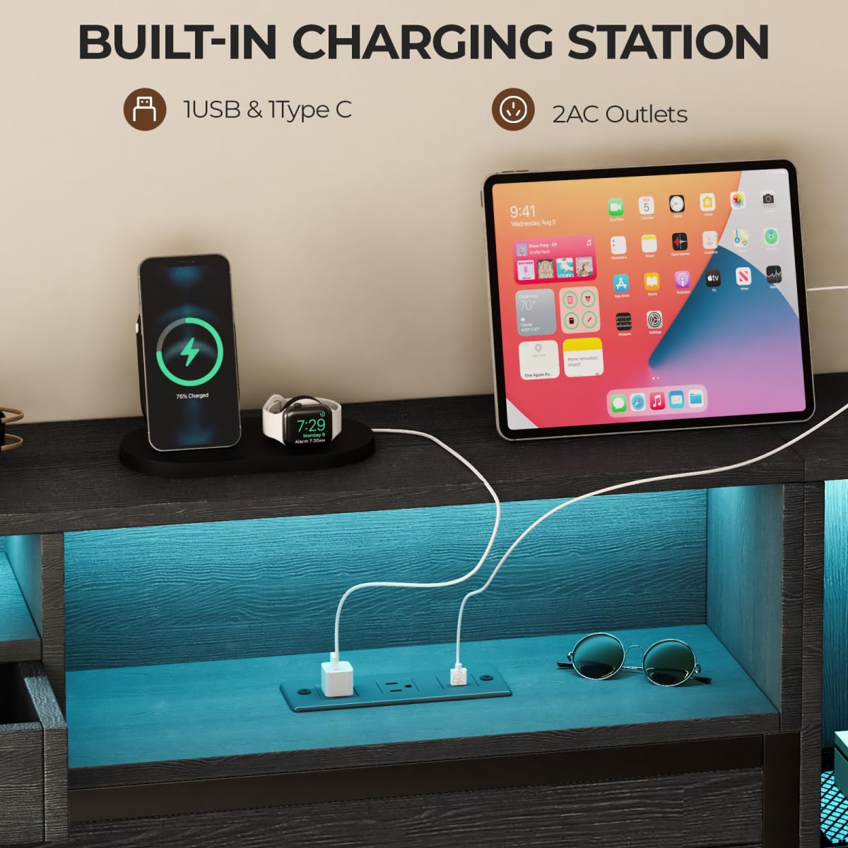 Siihnon Full Size Bed Frame with Bookcase Headboard and Bedside Storage, Black Farmhouse Full Bed Frame with Charging Station and LED Lights, Heavy Duty Metal Slats, Noiseless, No Box Spring Needed Siihnon