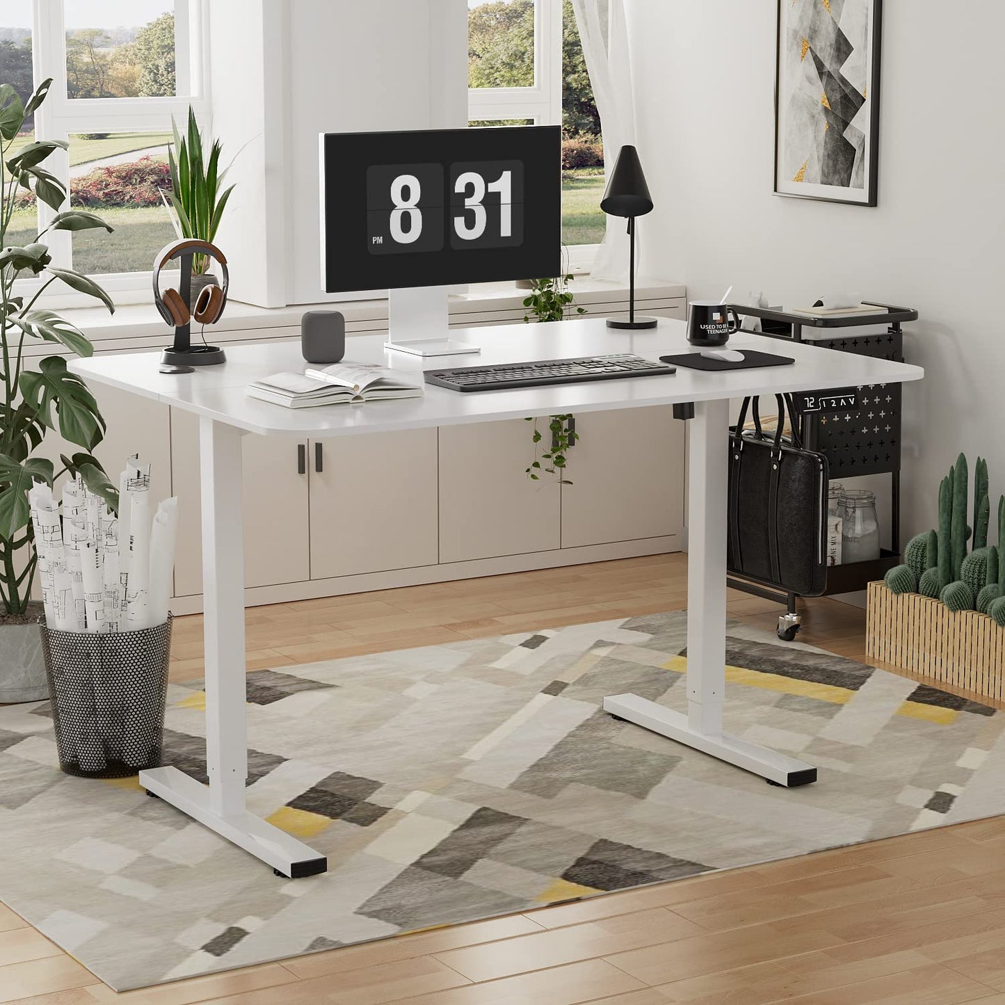 YESHOMY Height Adjustable Electric Standing Desk 48 inch Computer Table, Home Office Workstation, 48in, White Leg/White Top - WoodArtSupply