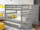 Bedz King Bunk Beds Full over Full with 4 Drawers in the Steps and a Twin Trundle, Gray Bedz King