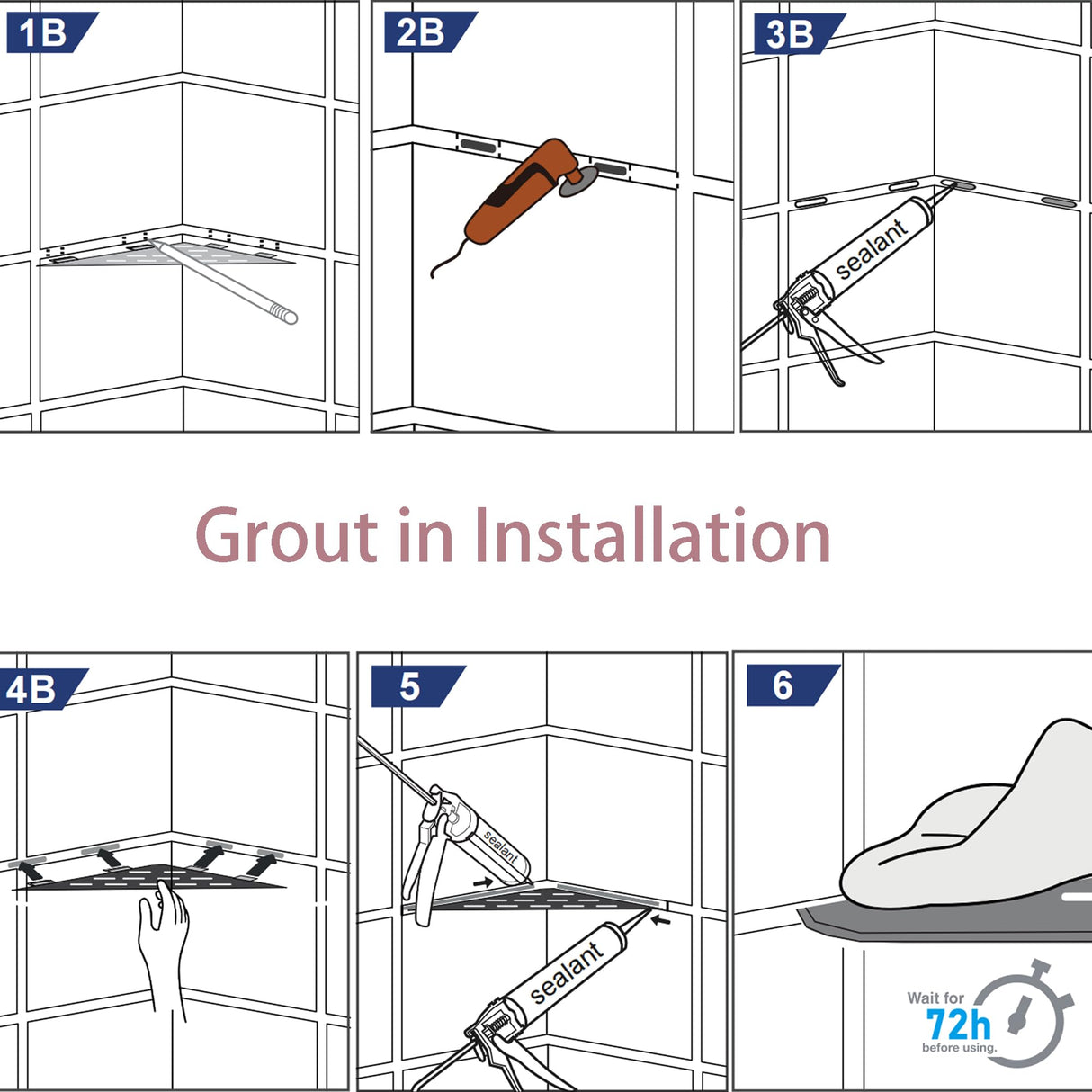 Bernkot Corner Shower Shelves, 10" Matte Black 304 Stainless Steel Recessed Shelf for Bathroom, Grout in Shelf for Tiled Wall 2 Pack Bernkot