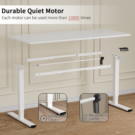 Furmax Electric Height Adjustable Standing Desk Large 63 x 24 Inches Sit Stand Up Desk Home Office Computer Desk Memory Preset with T-Shaped Metal Bracket, White Furmax