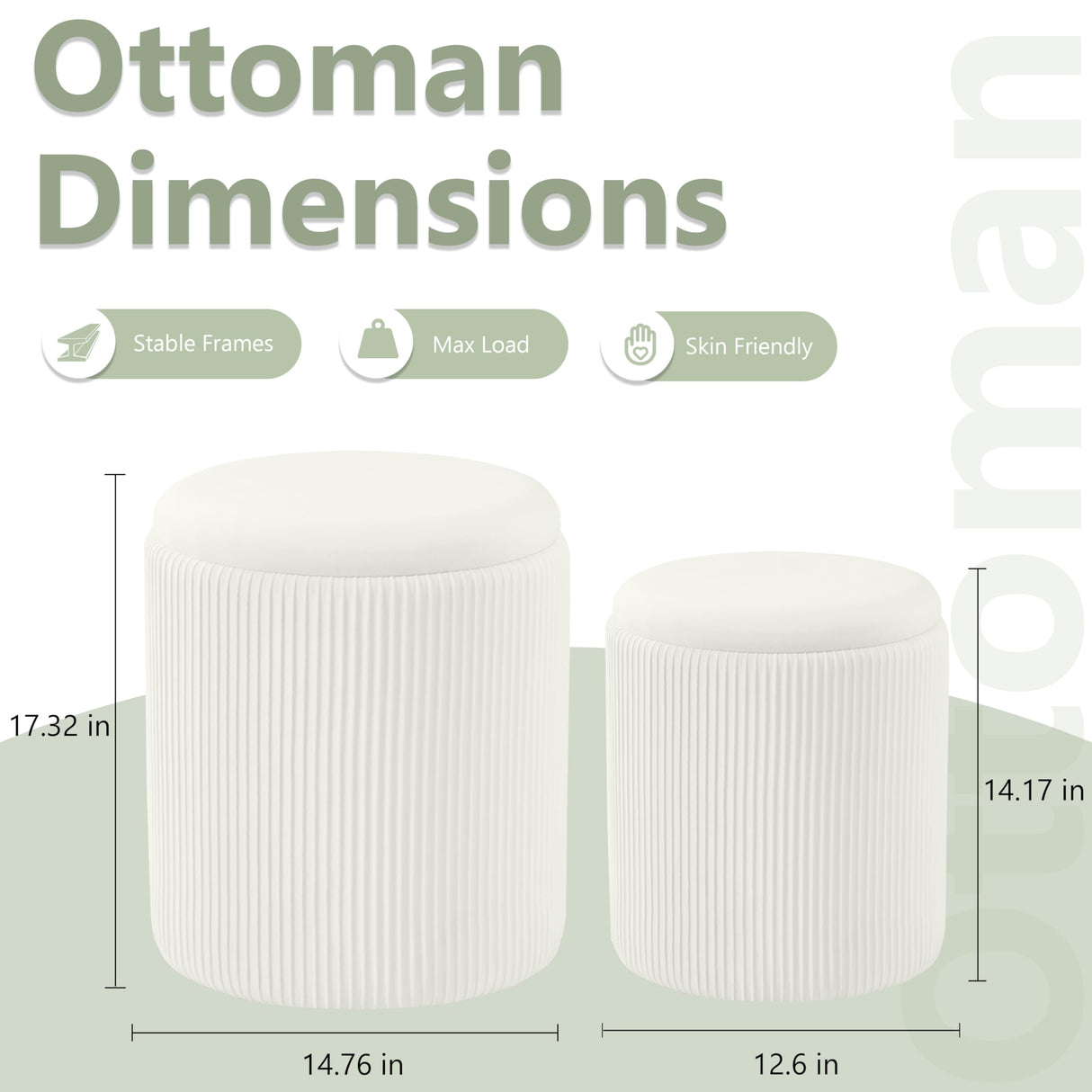 Round Ottoman with Storage Set of 2,Vanity Stool with Storage for Bedroom, Ottoman Coffee Table,Small Velvet Foot Stool Ottoman for Living Room, White Royal Windsor