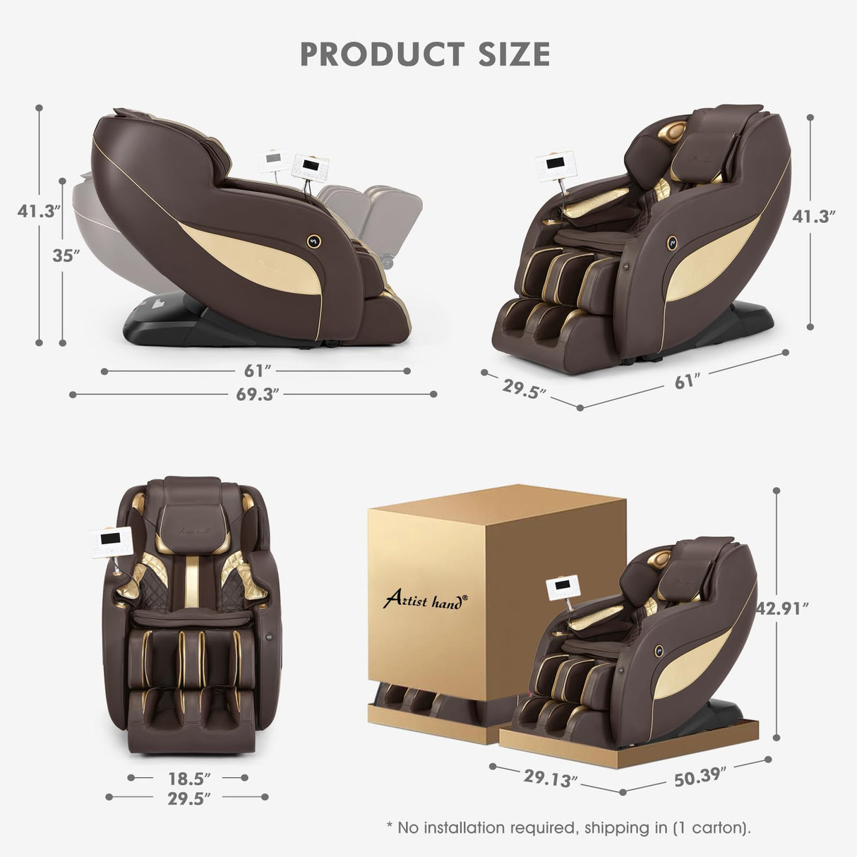 Artist hand Massage Chair Full Body, Zero Gravity Massage Chair SL-Track Shiatsu Massage Recliner Chair with 12 Modes, Bluetooth Speakers, Body Scan, Heating, Foot Roller, AI Control, Airbags, Brown Artist hand