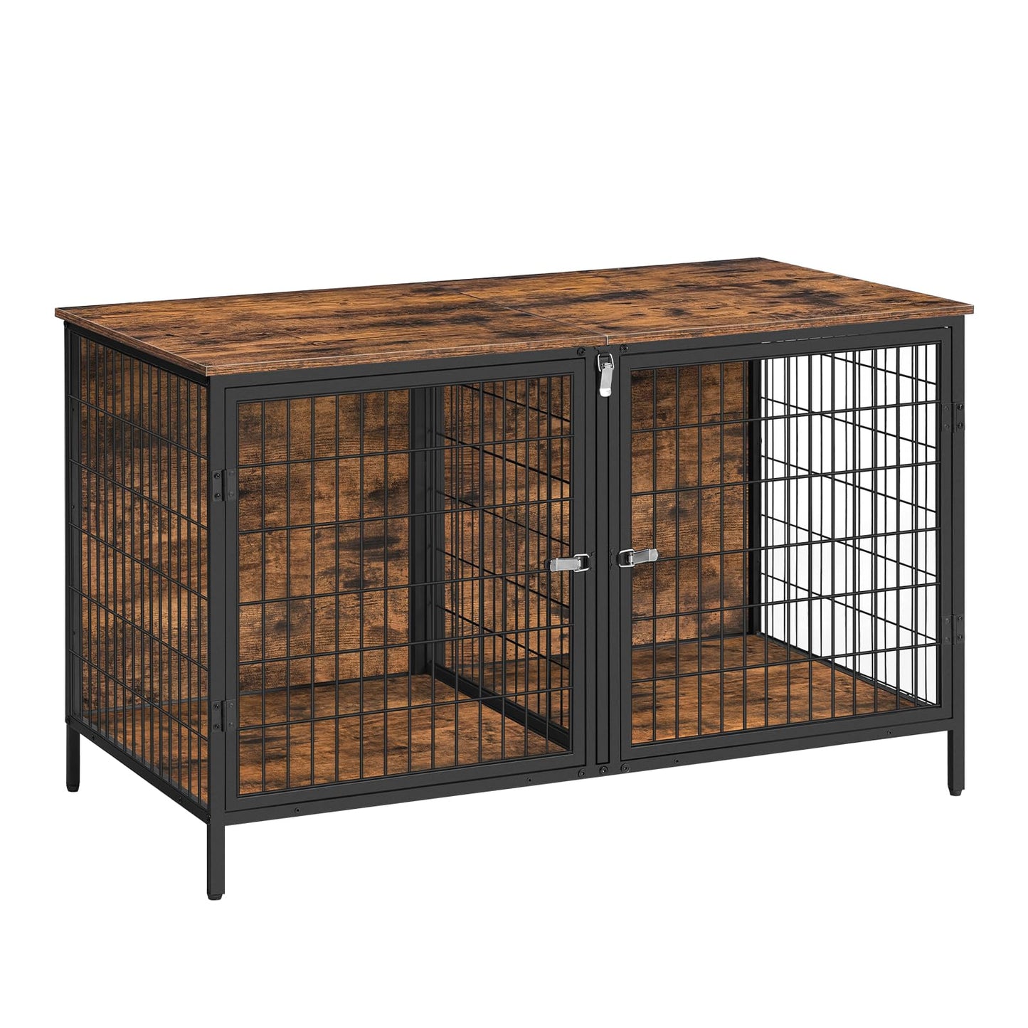 MAHANCRIS Dog Crate Furniture for 2 Dogs, 43.3" Dog Kennel with Removable Divider, Heavy Sturdy Dog Furniture Style Double Cage for Small Medium Dog, Indoor Dog House End Table, Rustic Brown DCHR1201