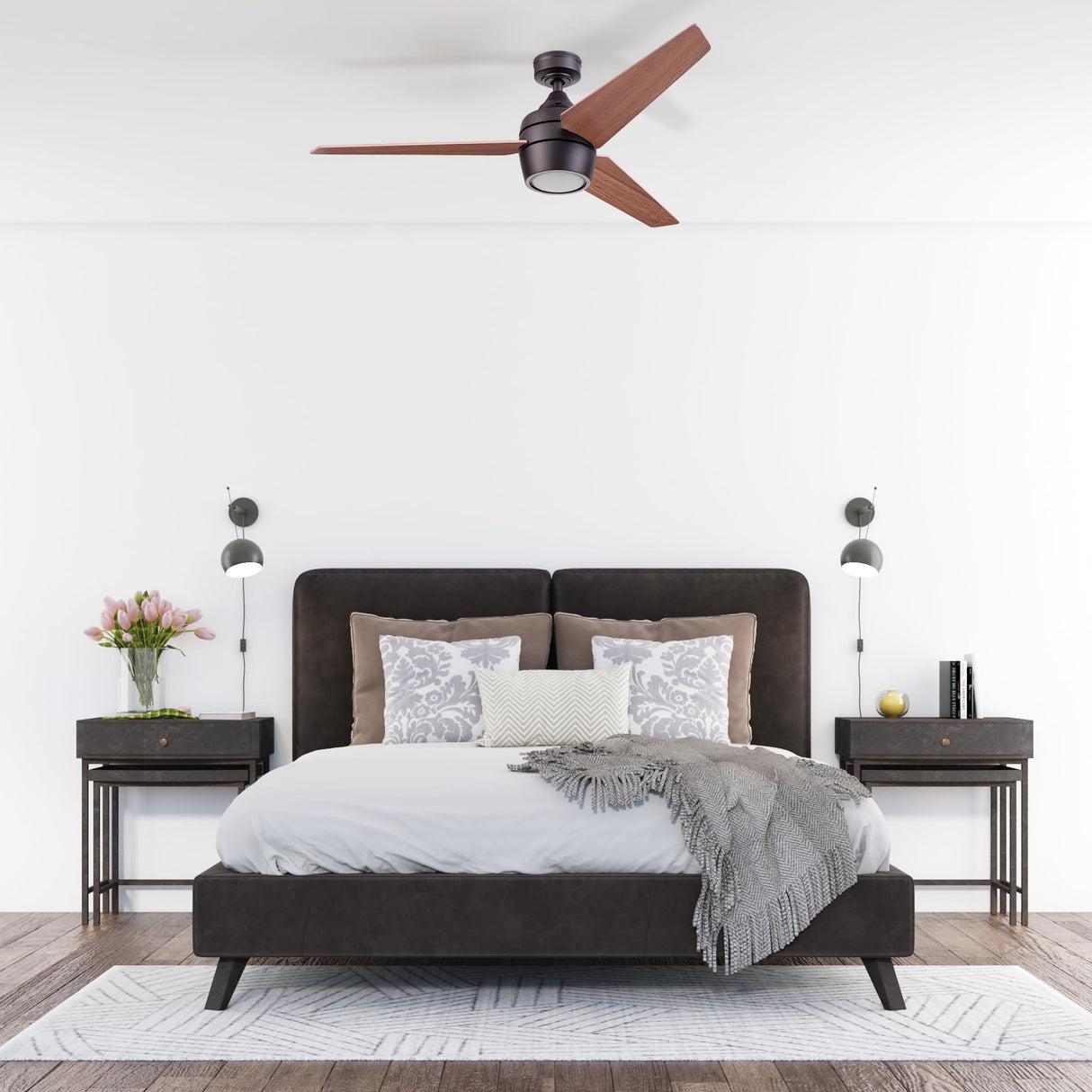 Honeywell Ceiling Fans Eamon Modern 52 Inch Ceiling Fan with Light, Remote Control Fan, LED Indoor Fan with 3 Blades, Brown Maple and Black Blade Finish Options, Bronze (50603-01) Honeywell