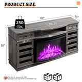 AMERLIFE 70" Curved Fireplace TV Stands with 36'' Electric Fireplace, Farmhouse LED Entertainment Center for TVs up to 80'' with Glass Door & Adjustable Shelves, Wash Gray AMERLIFE