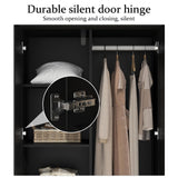 FUNISIR Bedroom Wardrobe Cabinet with 2 Doors, Wood Armoire Closet with Hanging Rod, Wardrobe Closet with 3 Drawers & Multi-Shelves for Clothes Organize, Black (19.7" D x 31.5" W x 70.9" H) FUNISIR