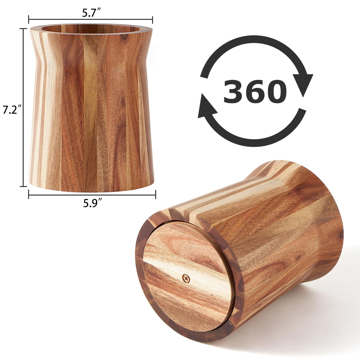LOHONER Wooden Utensil Holder for Countertop, 360° Rotating Kitchen Utensil Holder, 7.2"x 6" Large Acacia Cooking Utensil Holder for Kitchen Counter, Farmhouse Kitchen Decor LOHONER