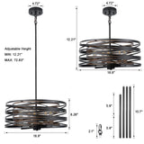 WBinDX 5-Light Drum Chandelier, 18.9'' Black Faux Wood Metal Farmhouse Dining Room Light Fixture, Rustic Industrial Retro Hanging Round Chandeliers for Kitchen Table Foyer Entryway Living Room WBinDX