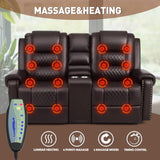 Large Massage Recliner Loveseat with Lumbar Heating, PU Leather Reclining Sofa Chairs, Ergonomic Living Room Chairs with Cup Holders and Remote Control, Brown COSVALVE