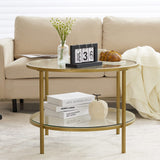 VINGLI Glass Coffee Table, 25.6" Round Champagne Gold Coffee Tables for Living Room, 2-Tier Glass Top Coffee Table with Storage Clear Coffee Table, Simple & Modern Center Table for Small Space VINGLI
