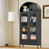 Hipicute Metal Storage Cabinet,73" Tall Arched Pantry Cabinet,Modern Farmhouse Arched Bookcase with Glass Door, 2 Adjustable Shelves & Drawers,Versatile Cupboard,Freestanding Display Cabinet Black Hipicute