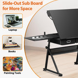 SUPER DEAL Adjustable Drafting Table Set with Charging Station, Tilting Drawing Desk Artist Desk with Stool Multifunctional Art Craft Workstation with 2 Storage Drawers for Home Office School SUPER DEAL