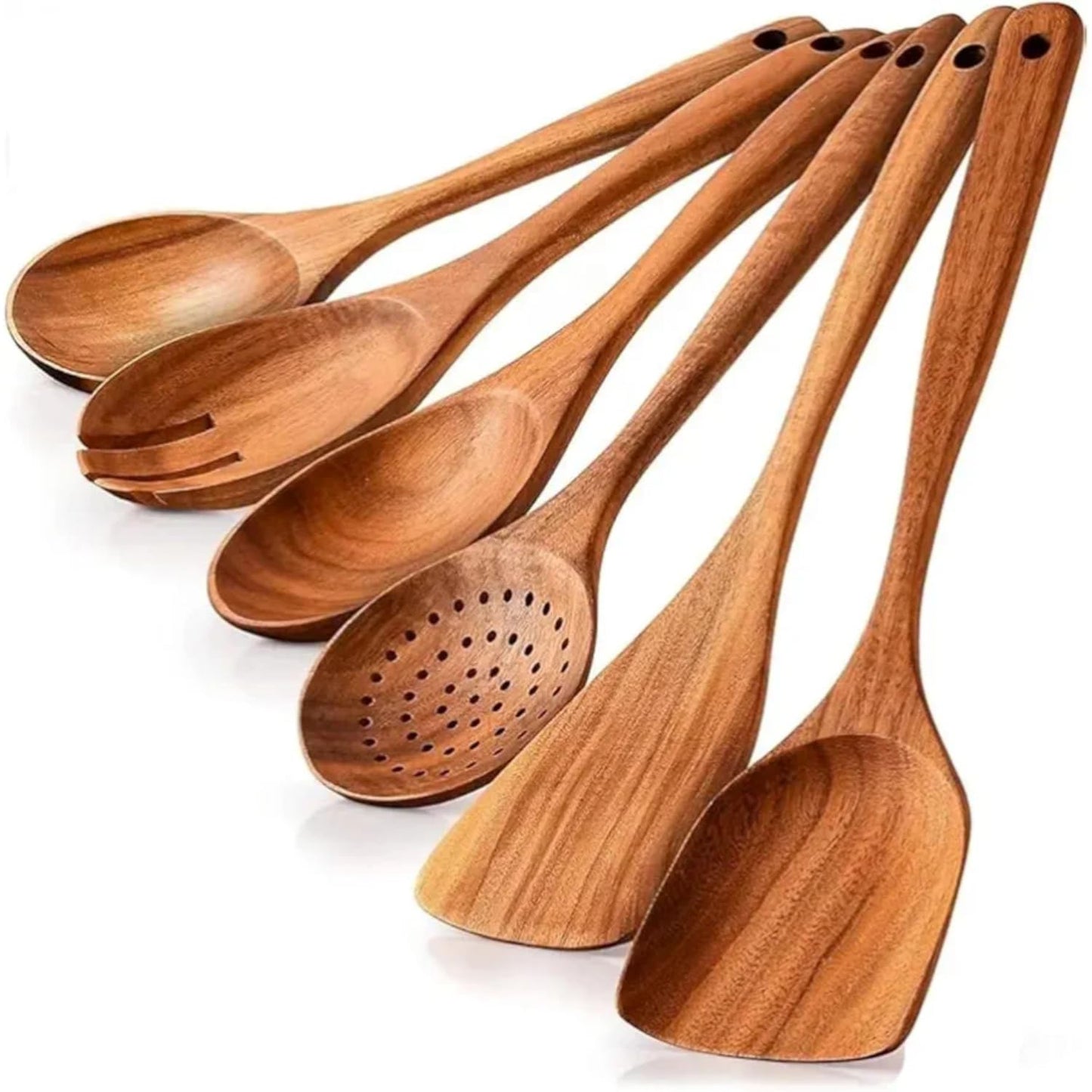 Vensure Wooden Spoons for Cooking 6-Piece, 12 Inch Wooden Spatula Spoon Set for Cooking, Non-Stick Wooden Cooking Utensils -Soft Comfort-Grip Wood Spoons for Cooking, Wooden Spoon with Handmade Design