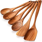 Vensure Wooden Spoons for Cooking 6-Piece, 12 Inch Wooden Spatula Spoon Set for Cooking, Non-Stick Wooden Cooking Utensils -Soft Comfort-Grip Wood Spoons for Cooking, Wooden Spoon with Handmade Design Vensure
