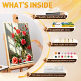 Qaisxoty Flowers Paint by Numbers Kit for Adult Beginner - Rose Paint by Numbers Kits with Rolled Canvas, Box, Brushes, Acrylic Paints - DIY Paint by Number for Home Decor & Gift (12”x16”) Qaisxoty