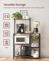 VASAGLE Rustic Brown Kitchen Storage Rack with Wire Basket and Hooks for Spices and Appliances VASAGLE