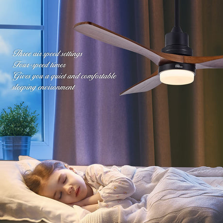 Sofucor 52" Ceiling Fan with Lights Remote Control, 3 Poles for Indoor Outdoor Ceiling Fan with Remote, Reversible Noiseless ETL Motor, 3 Walnut Wooden Blades Sofucor