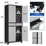 BYNSOE Metal Storage Cabinet with Wheels Metal Garage Cabinet with Adjustable Shelves Tool Storage Cabinet with 1drawer Steel Locker Cabinet with Lock for Home Garage(Black Gray-73 4 casters) BYNSOE