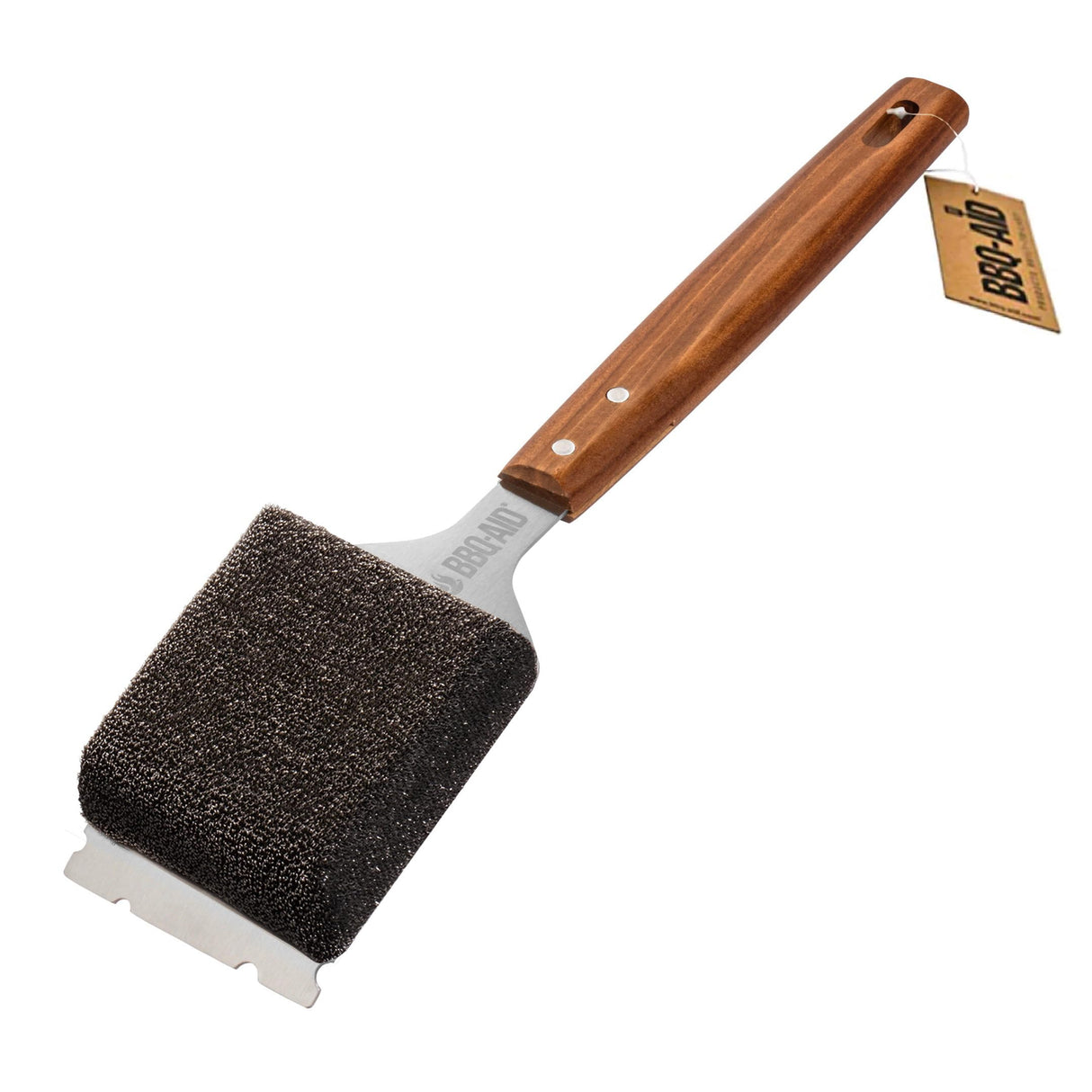 BBQ-AID Bristle Free Grill Brush and Scraper for Barbecue – Grill Brush for Outdoor Grill with Extended, Large Wooden Handle and Replaceable Head –No Scratch- BBQ Grill Cleaning Accessories. BBQ-Aid