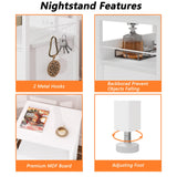 Furologee End Table with Charging Station, Nightstand with Fabric Drawers, Side Tables with USB Ports & Outlets, Night Stand with Storage Shelf & Hooks, for Living Room/Bedroom, White Furologee