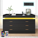 jiteentarou 6 Drawer Dresser with Charging Station and LED Lights, Modern Chest of Drawers with Power Outlet, Organizer Cabinet for, Living Room, Black jiteentarou