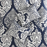 Madison Park Vienna Cotton Poly Blend Duvet Set - Classic Traditional Design, Cozy All Season Comforter Cover, Matching Shams, Decorative Pillows Vienna, King/Cal King(104"x92"), Indigo 6 Piece Madison Park