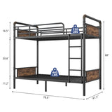 Bunk Bed Twin Over Twin, Heavy Duty Metal Bunkbeds with Ladder and Full-Length Guardrail, Convertible into 2 Individual Beds for Kids, Teens and Adults, Under-Bed Storage Space, Vintage Brown Jocoevol