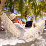 Bellzacasa Double Hammock, Heavy Duty 500 lb Load Capacity Tassels and Fishtail Knitting with Mounting Straps for Outdoor Camping Patio Balcony Beige Bellzacasa