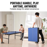 VEVOR Ping Pong Table, Mid-Size Table Tennis Game, Indoor MDF Table Tennis Table, Foldable Portable Complete Ping Pong Table Set with Net, 2 Paddles, 3 Balls, Carry Bag, Handle (No Assembly Required) VEVOR
