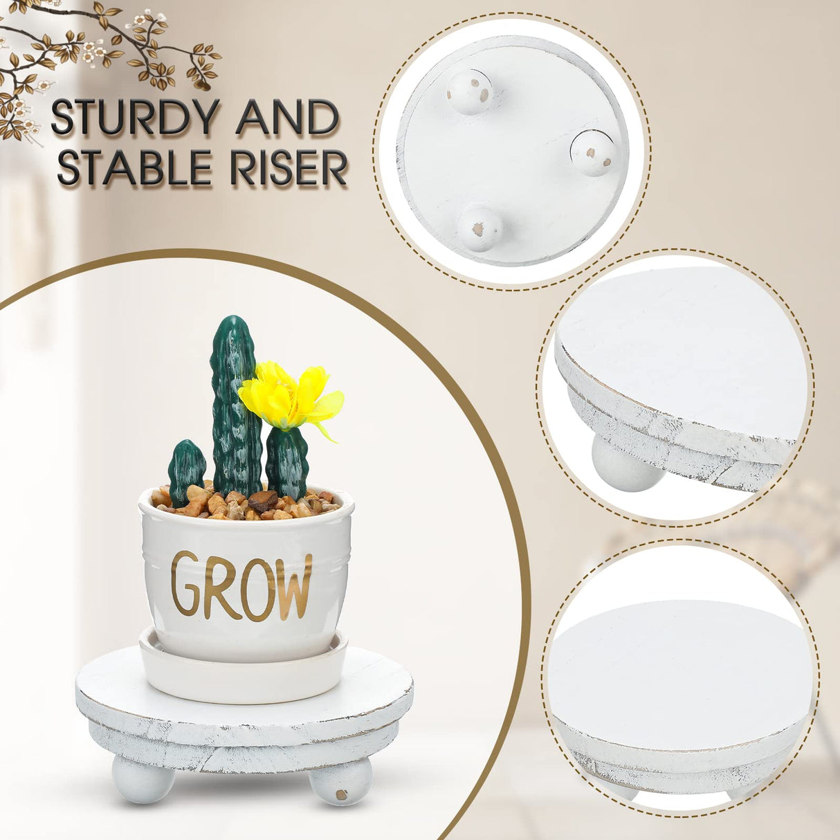 Pedestal Mini Round Riser Stand , Wood, Rustic Farmhouse for Home Kitchen Tiered Tray Decor , 3 Pieces (Washed White, 5/4/3 Inch) Amyhill