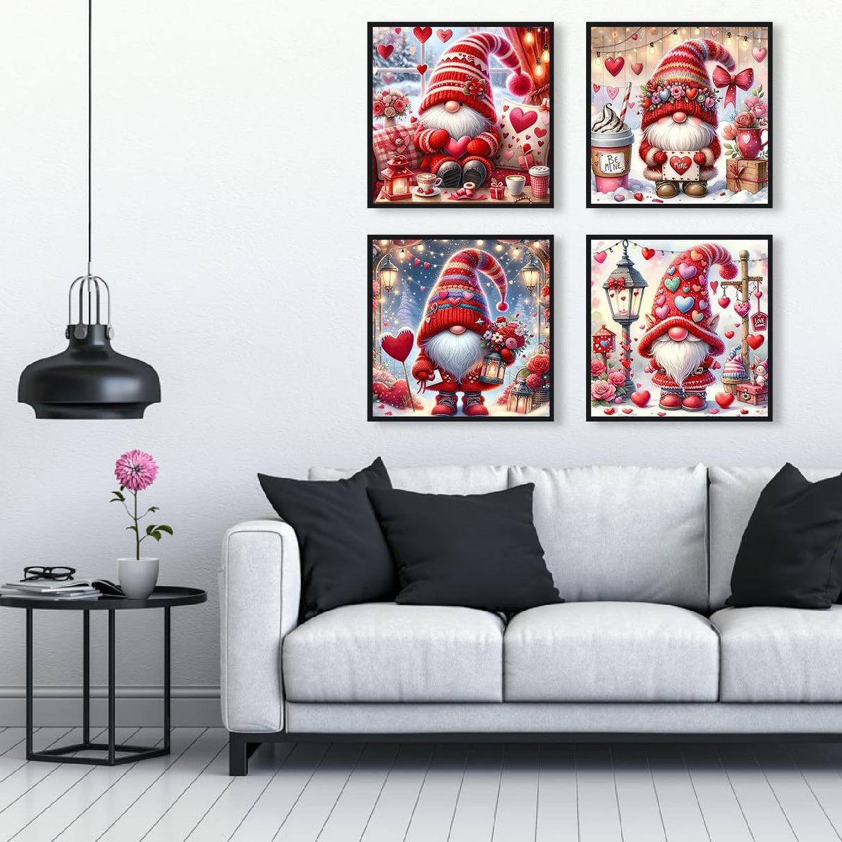 Ekuxom 4 Pack Gnome Diamond Art Kits for Adults-5D Gnome Love Diamond Painting Kits for Adults-DIY Round Full Drill Paint by Diamonds Pictures Crafts for Home Wall Decor 14x14inch Ekuxom