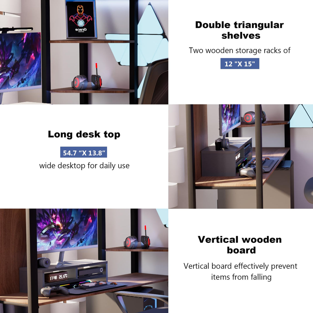 Merax Metal Loft Bed with 2 Shelves and one Desk, Noise Free, No Box Spring Needed, Easy Assembly, Full Size, Black Merax