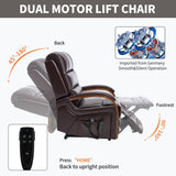 Electric Power Lift Recliner Chair for Elderly People, Dual Motor Power Lift Chair with Vibration Massage and Heat, Lay Flat Recliner, Standing Assistance Reclining, Faux Leather Red Brown Luxlen