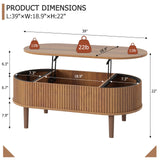 Ludatido 39 Inch Lift Top Coffee Table with 3 Storage for Living Room, Oval Coffee Table with Hidden Compartment, Fully Wooden Center Easy to Assembled for Home Living Room Office Brown Ludatido