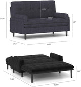 Majnesvon 55" Modern Corduroy Sofa Bed Futon,3-in-1 Convertible Pull Out Sleeper Couch Bed with Adjustable 3 Backrest,Folding Small Loveseat for Living Room Bedroom RV Office (Black) Majnesvon