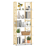 Giantex 6-Tier Bookshelf, Modern Geometric Bookcase with Heavy-Duty Metal Frame, Freestanding Display Rack w/ 2 Anti-Tipping Kits, Storage Shelf for Living Room, Bedroom, Study (1,Gold+White) Giantex