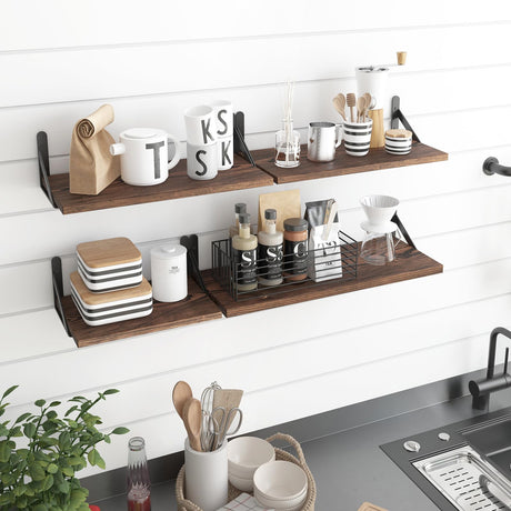 YGEOMER Floating Shelves, Rustic Wood Shelves, 4 Sets of Wall Mounted Shelf for Bathroom Decor, Bedroom, Living Room and Plants (Distressed Pine) YGEOMER